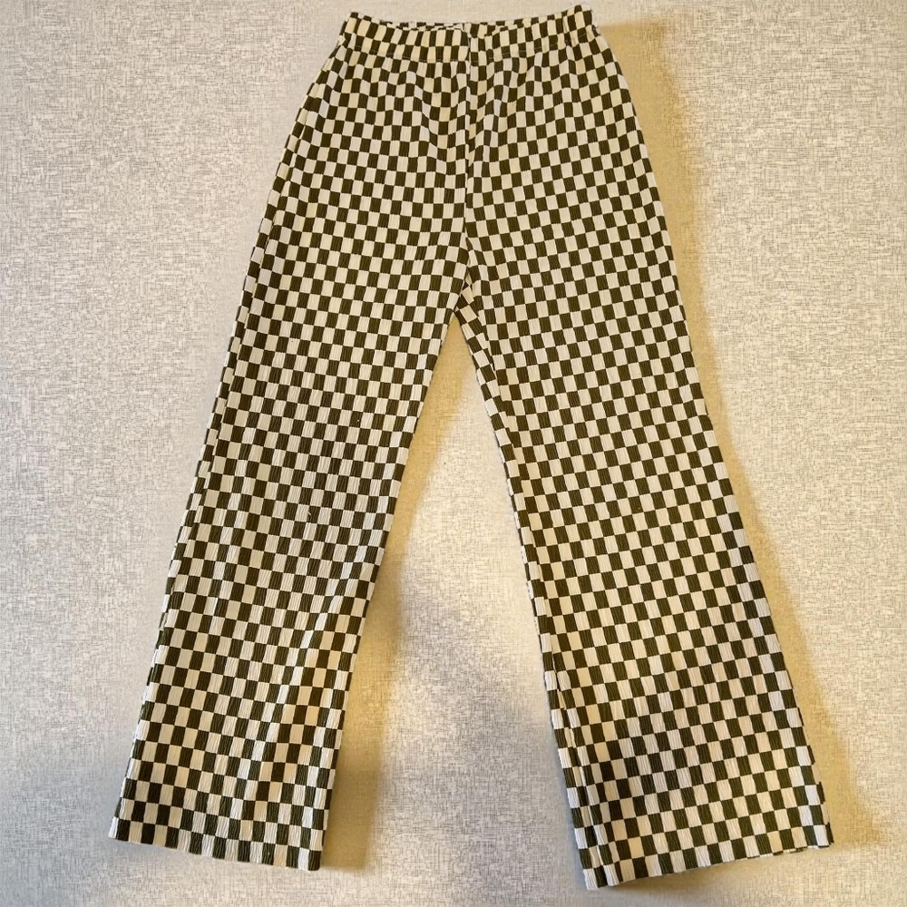 Miss Lola Olive and White Checkered Pants